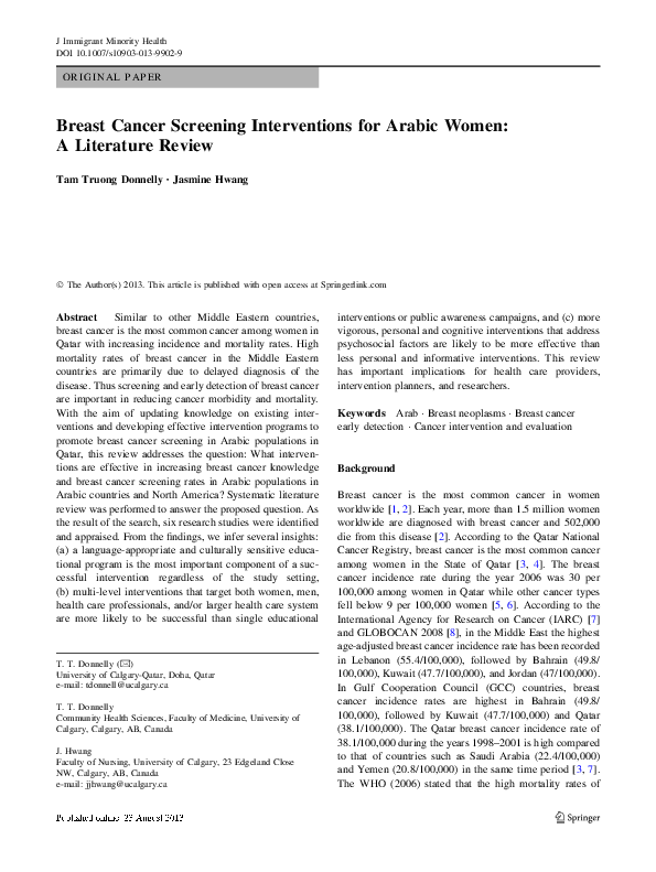 (PDF) Breast Cancer Screening Interventions for Arabic Women: A ...
