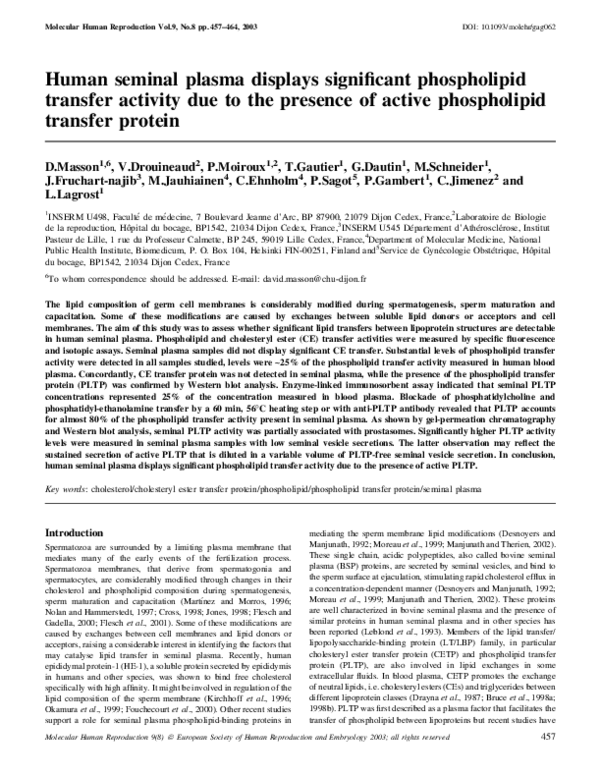 (PDF) Human seminal plasma displays significant phospholipid transfer ...