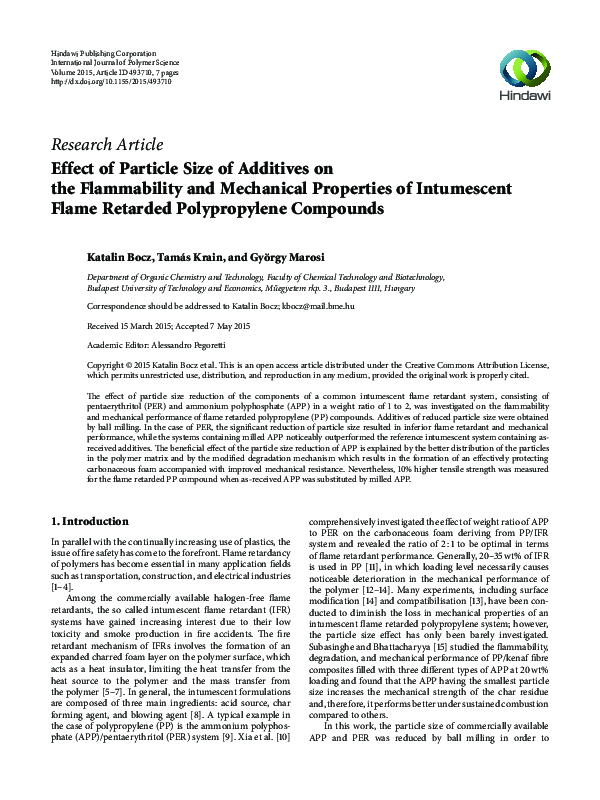 (PDF) Effect of Particle Size of Additives on the Flammability and ...