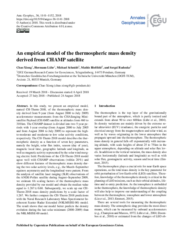 (PDF) An empirical model of the thermospheric mass density derived from ...