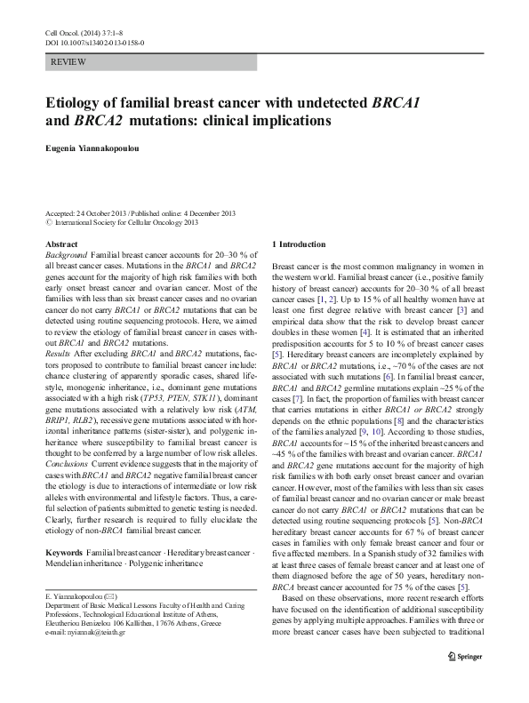 (PDF) Etiology of familial breast cancer with undetected BRCA1 and ...