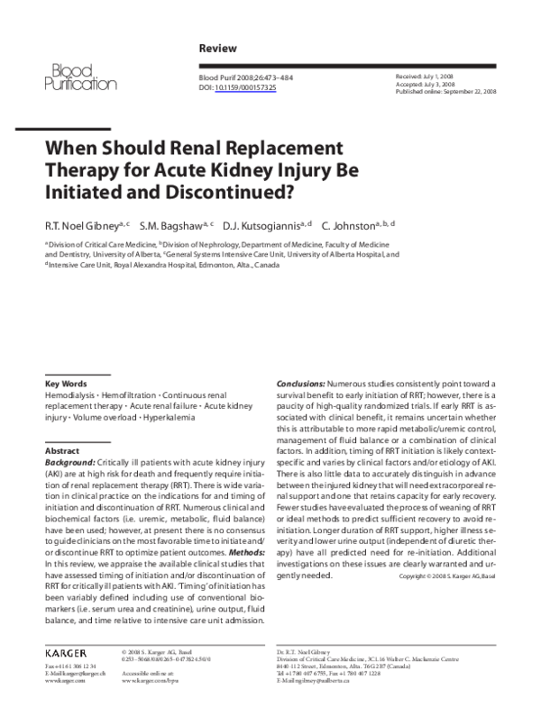 (PDF) When Should Renal Replacement Therapy for Acute Kidney Injury Be ...