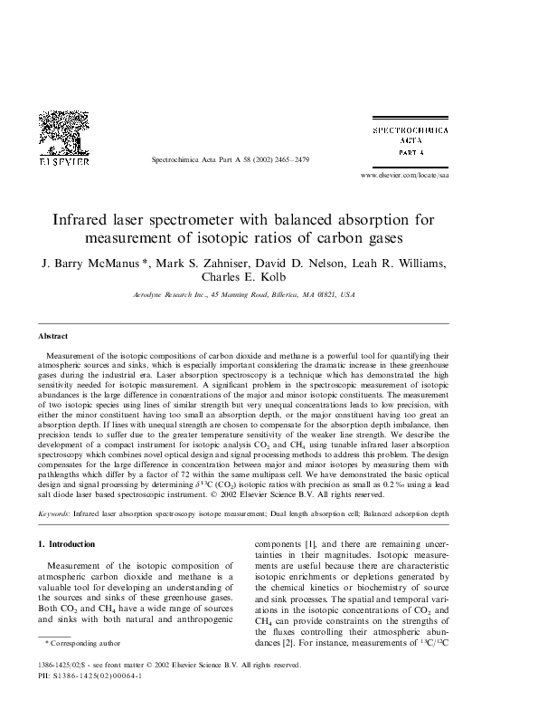 (PDF) Infrared laser spectrometer with balanced absorption for ...
