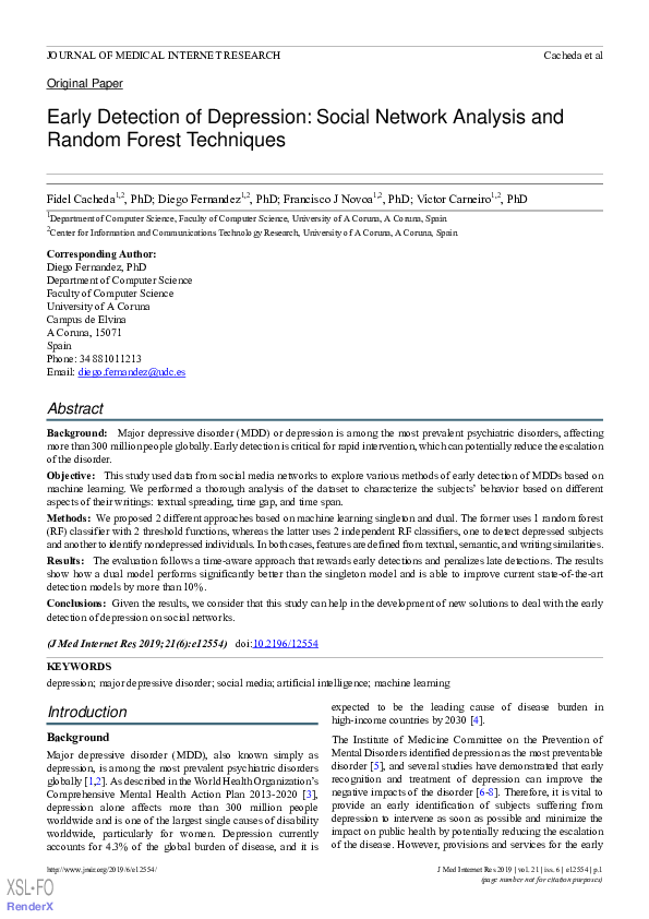 (PDF) Early Detection of Depression: Social Network Analysis and Random ...