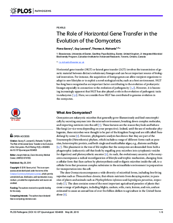 (PDF) The Role of Horizontal Gene Transfer In the Evolution of Trophic ...