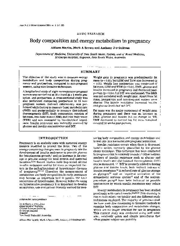 (PDF) Body composition and energy metabolism in pregnancy