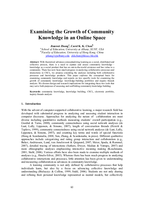 (PDF) Examining the growth of community knowledge in an online space