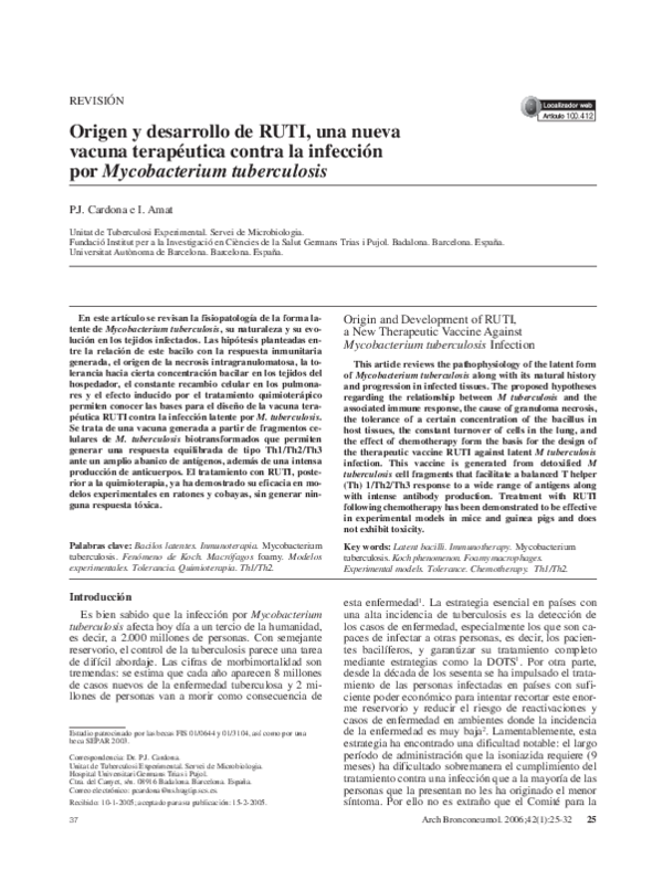 (PDF) Origen y desarrollo de RUTI, una nueva vacuna terapéutica contra ...