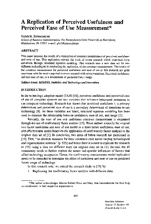 (PDF) A Replication of Perceived Usefulness and Perceived Ease of Use ...