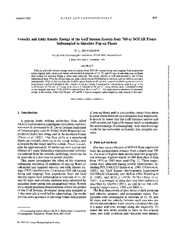 (PDF) Velocity and Eddy Kinetic Energy of the Gulf Stream System from ...