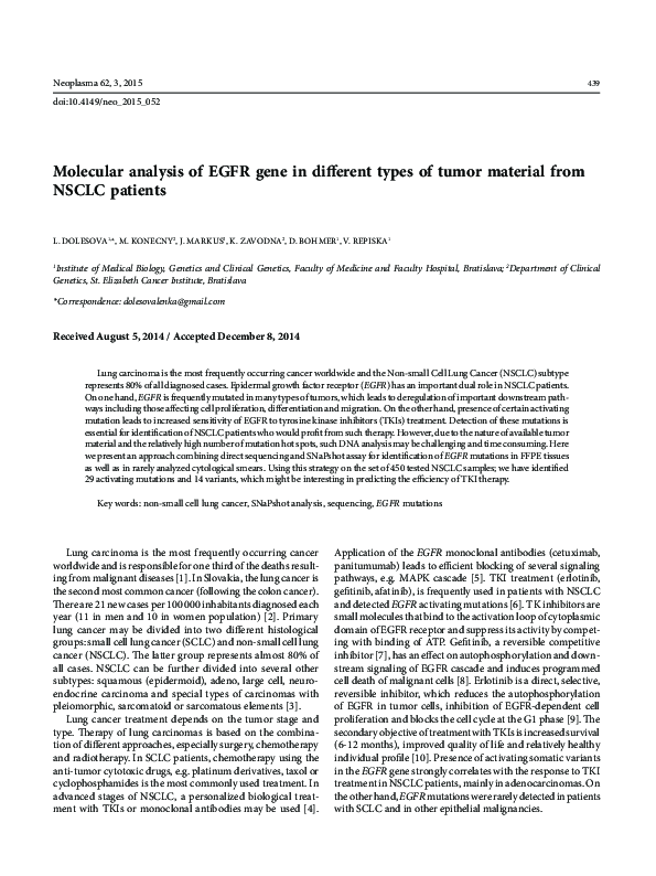 (PDF) Molecular analysis of EGFR gene in different types of tumor ...
