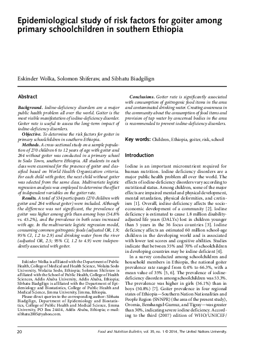 (PDF) Epidemiological study of risk factors for goiter among primary ...