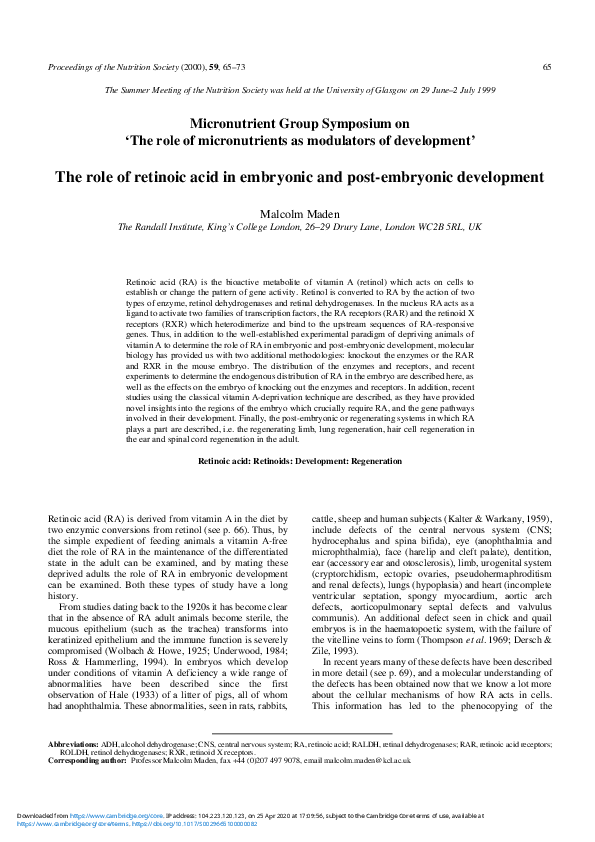 (PDF) The role of retinoic acid in embryonic and post-embryonic development