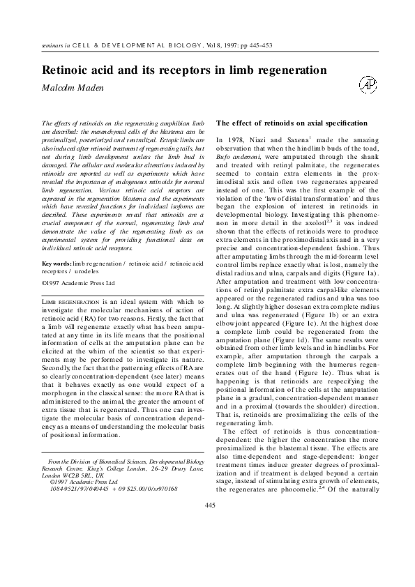 (PDF) Retinoic acid and its receptors in limb regeneration