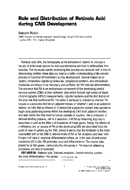 (PDF) Role and distribution of retinoic acid during CNS development ...