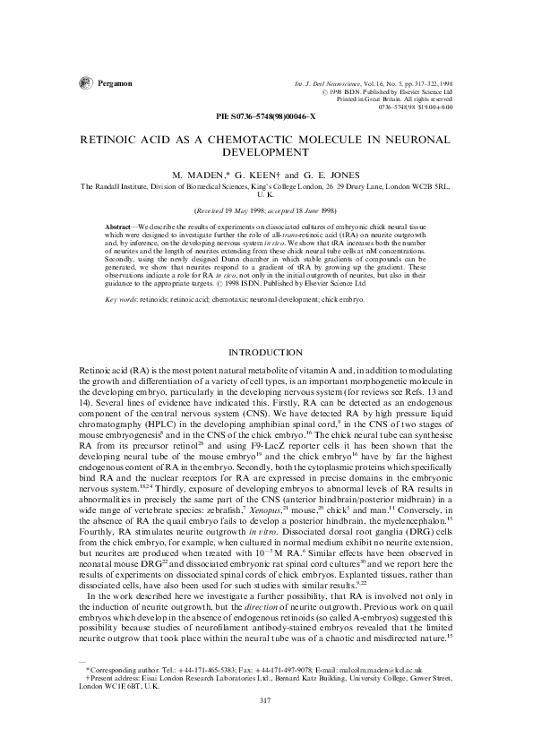 (PDF) Retinoic acid as a chemotactic molecule in neuronal development