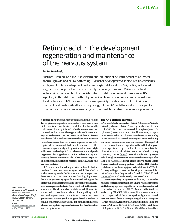 (PDF) Retinoic acid in the development, regeneration and maintenance of ...