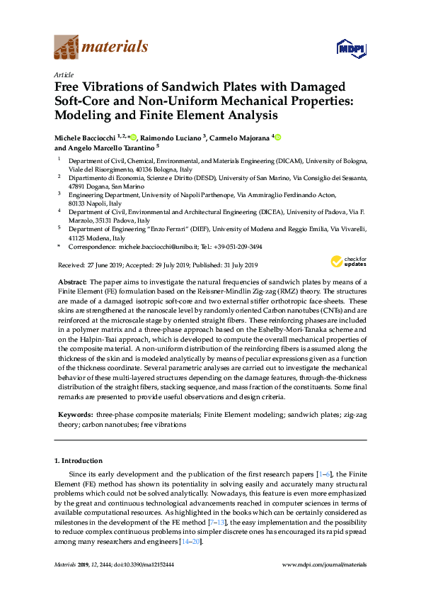 (PDF) Free Vibrations of Sandwich Plates with Damaged Soft-Core and Non ...