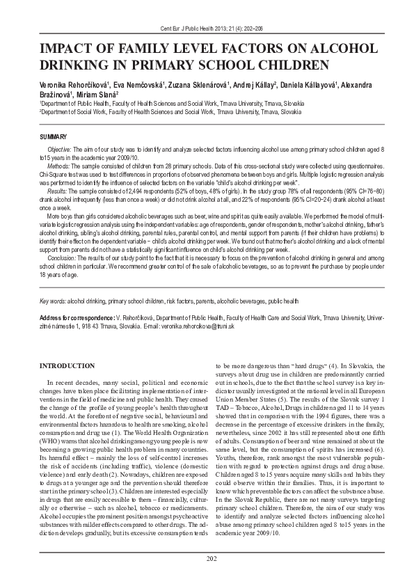 (PDF) Impact of family level factors on alcohol drinking in primary ...