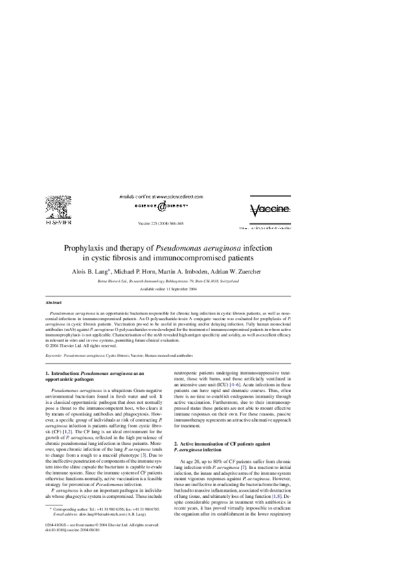 (PDF) Prophylaxis and therapy of Pseudomonas aeruginosa infection in ...