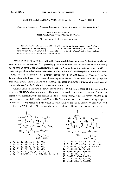 (PDF) 9a,11-Cyclic carbamates of 15-membered azalides