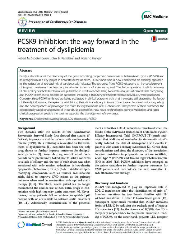 (PDF) PCSK9 inhibition: the way forward in the treatment of dyslipidemia