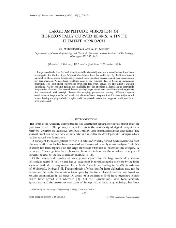 (PDF) Large amplitude vibration of horizontally curved beams a finite element approach ABDUL