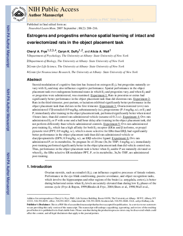 (PDF) Estrogens and progestins enhance spatial learning of intact and ...