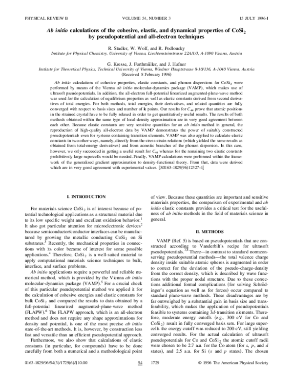 (PDF) Ab initio calculations of the cohesive, elastic, and dynamical ...