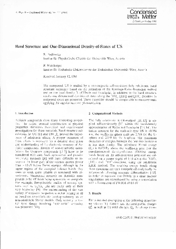 (PDF) Band structure and onedimensional densityofstates of US