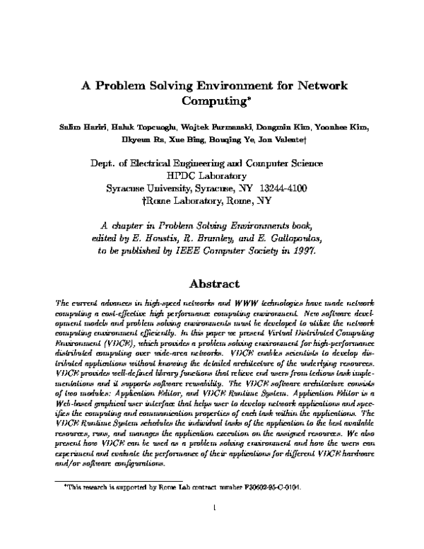 (PDF) A problem solving environment for network computing