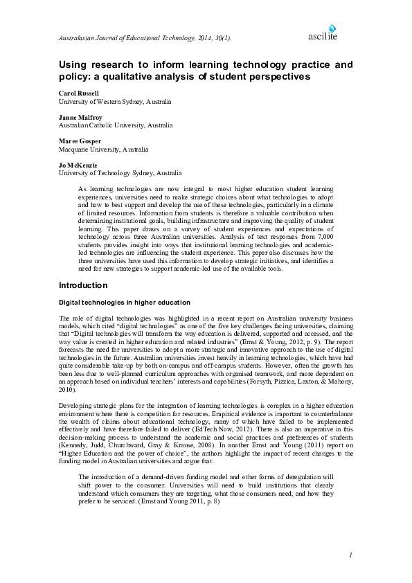 (PDF) Using research to inform learning technology practice and policy ...
