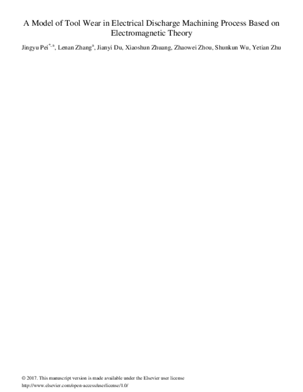 (PDF) A model of tool wear in electrical discharge machining process ...