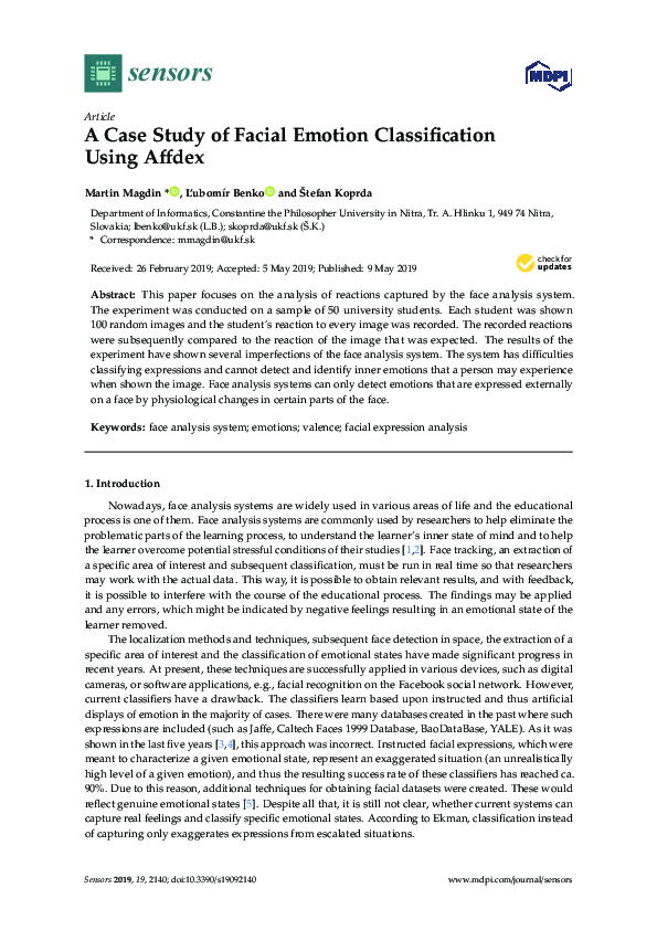 (PDF) A Case Study of Facial Emotion Classification Using Affdex