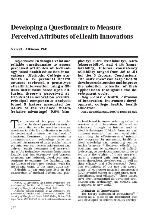 (PDF) Developing a Questionnaire to Measure Perceived Attributes of ...
