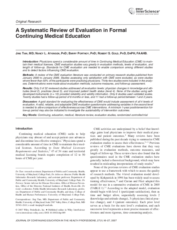 (PDF) A systematic review of evaluation in formal continuing medical ...