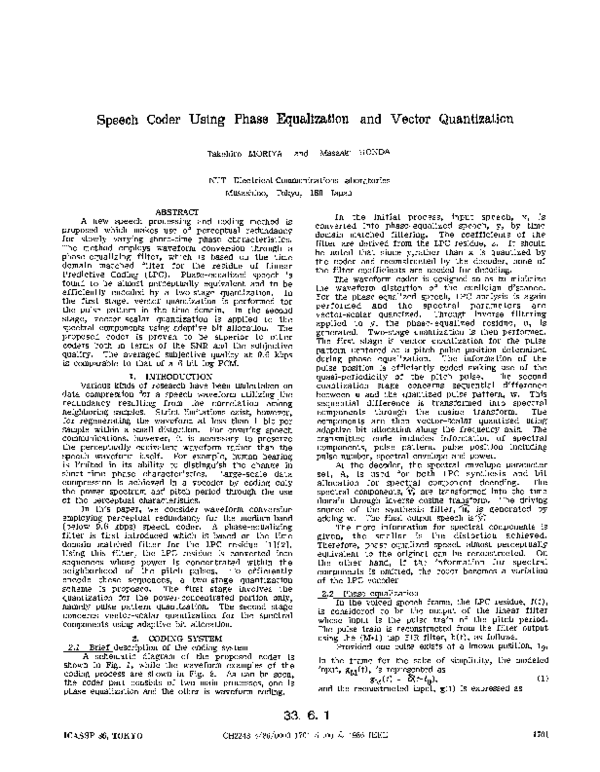 (PDF) Speech coder using phase equalization and vector quantization