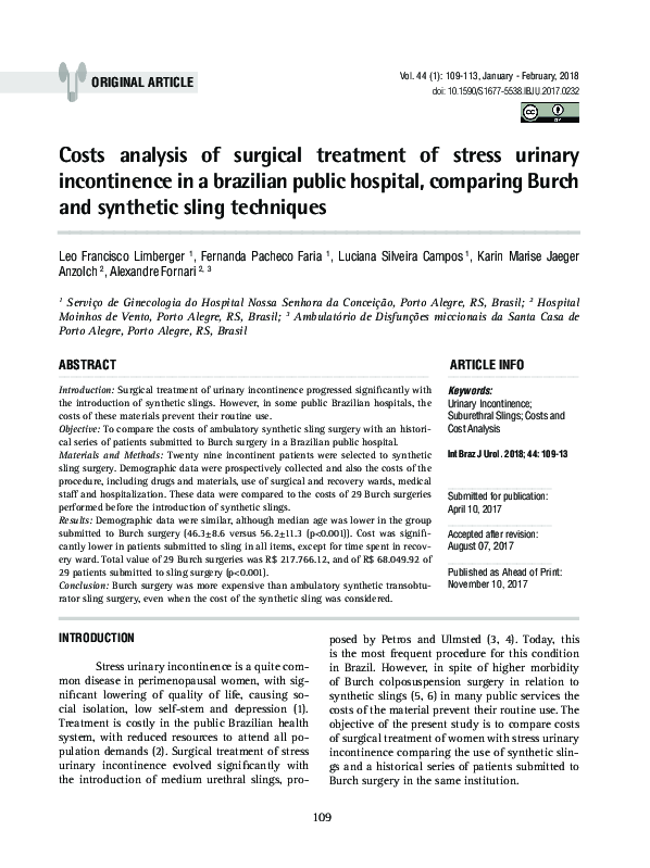 (PDF) Costs analysis of surgical treatment of stress urinary ...
