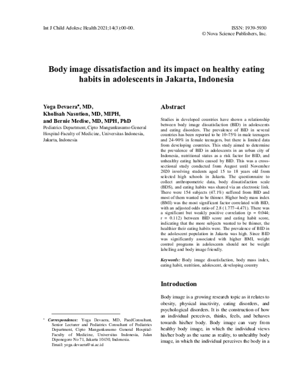 (PDF) Body image dissatisfaction and its impact on healthy eating ...