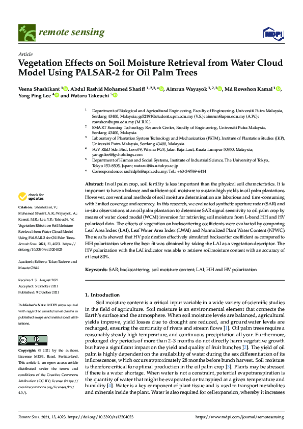 (PDF) Vegetation Effects on Soil Moisture Retrieval from Water Cloud ...