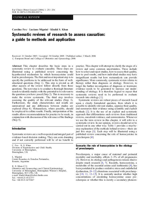 (PDF) Systematic reviews of research to assess causation: a guide to ...