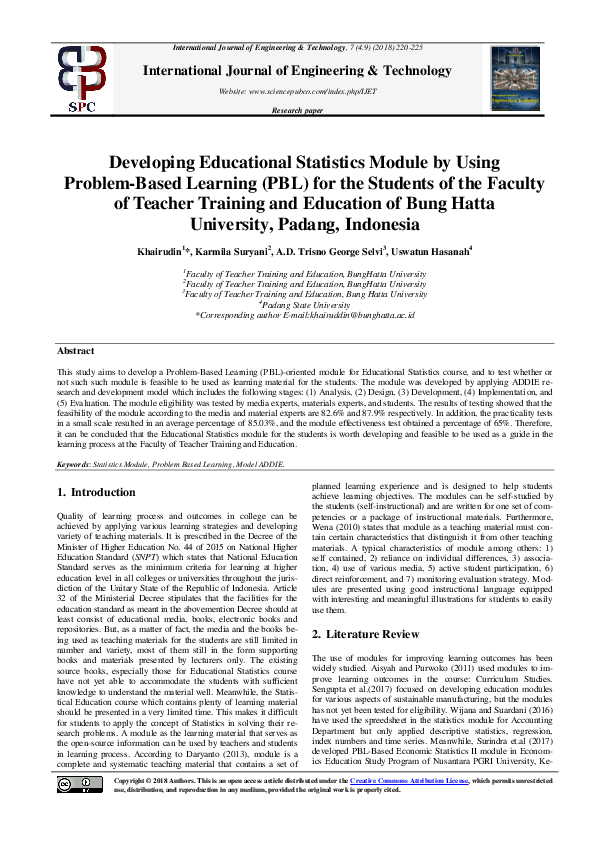 (PDF) Developing Educational Statistics Module by Using Problem-Based ...