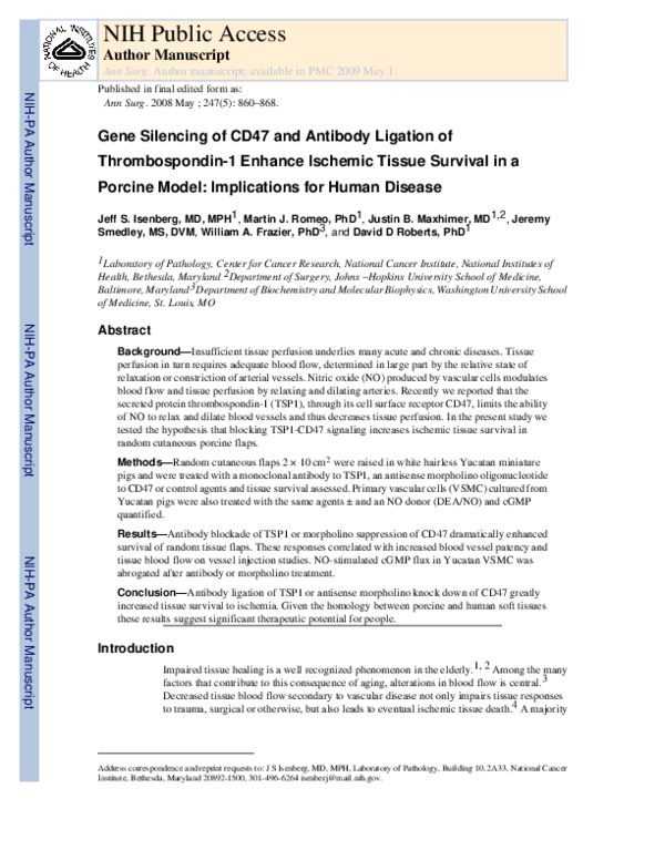 (PDF) Gene silencing of CD47 and antibody ligation of thrombospondin-1 ...