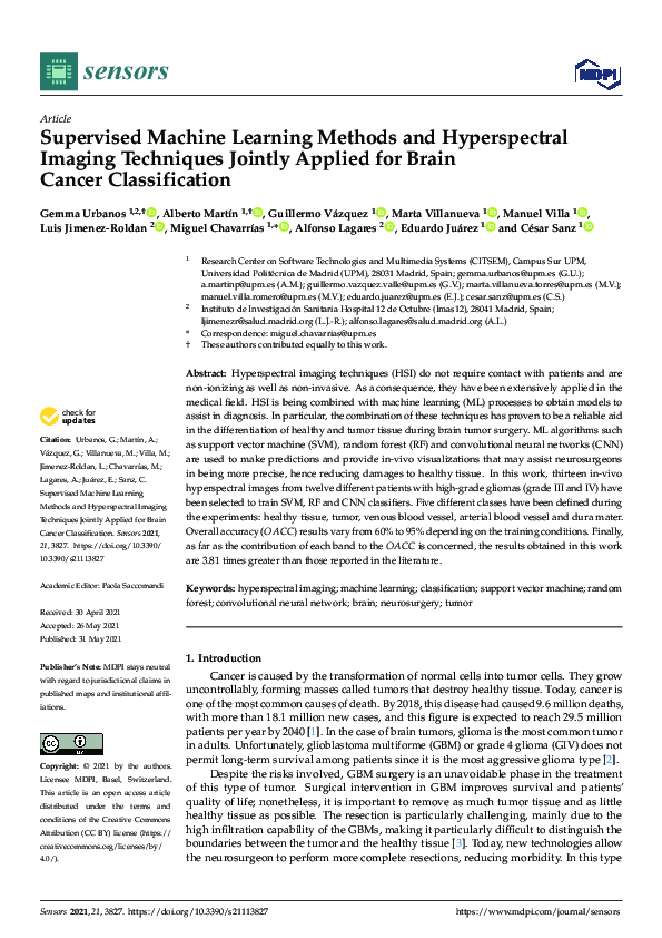 (PDF) Supervised Machine Learning Methods and Hyperspectral Imaging ...
