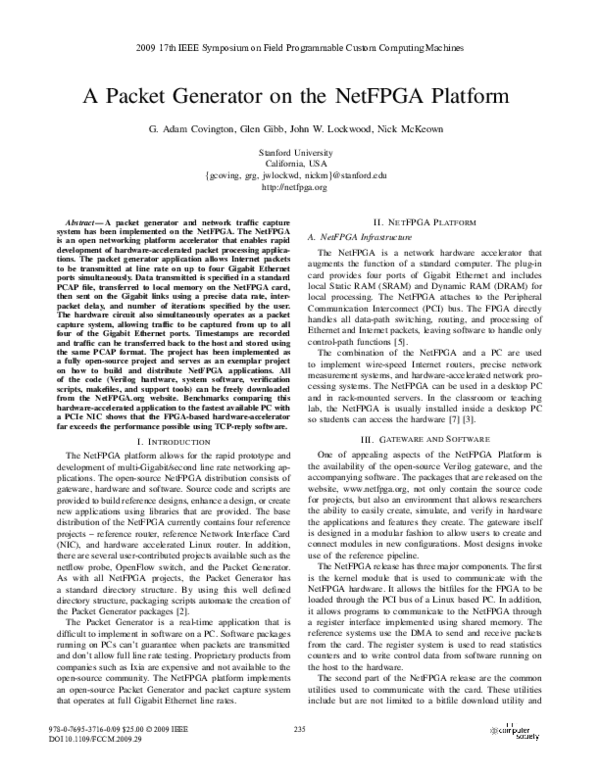 (PDF) A Packet Generator on the NetFPGA Platform