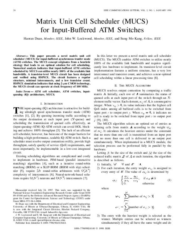 (PDF) Matrix unit cell scheduler (MUCS) for input-buffered ATM switches