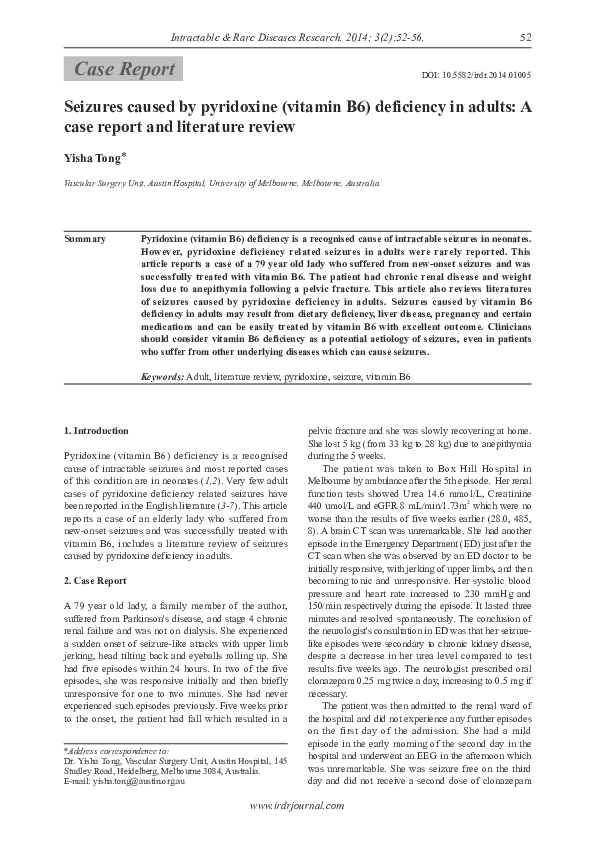 (PDF) Seizures caused by pyridoxine (vitamin B6) deficiency in adults