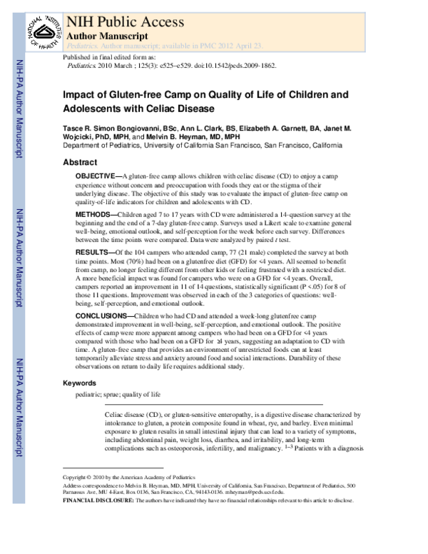 (PDF) Impact of Gluten-free Camp on Quality of Life of Children and ...