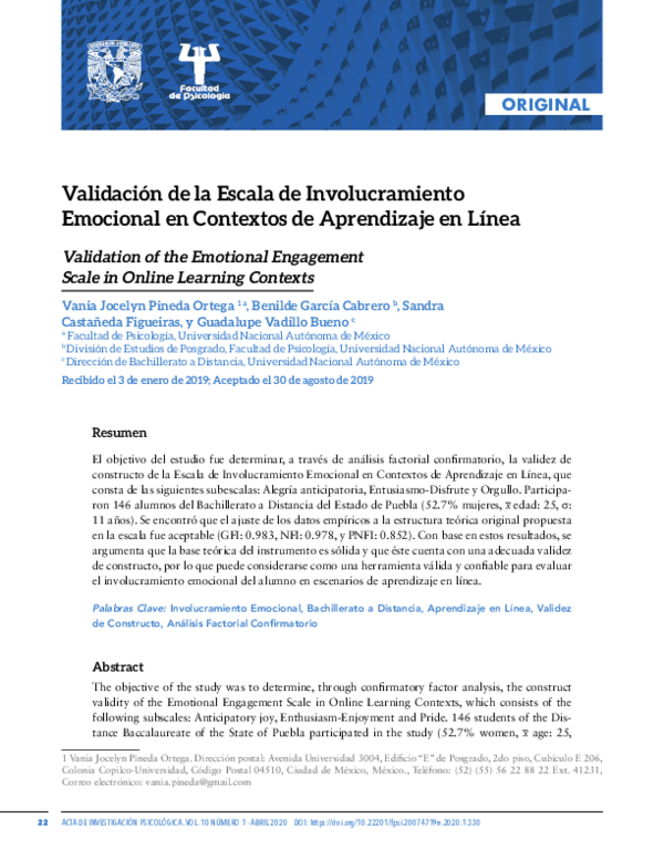 (PDF) Validation of the Emotional Engagement Scale in Online Learning ...