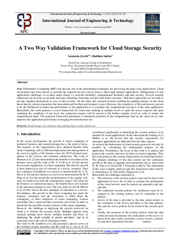 (PDF) A Two Way Validation Framework for Cloud Storage Security